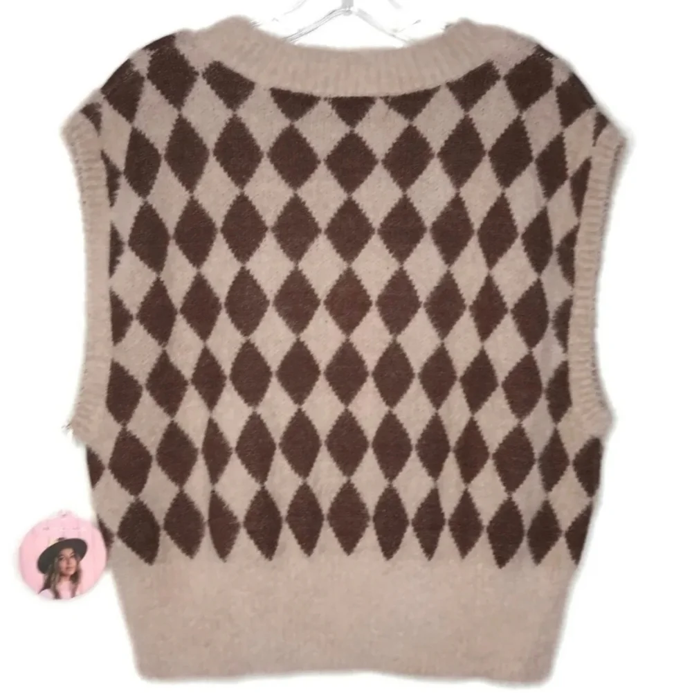 Sincerely Jules Argyle Diamond Crop Sweater Vest